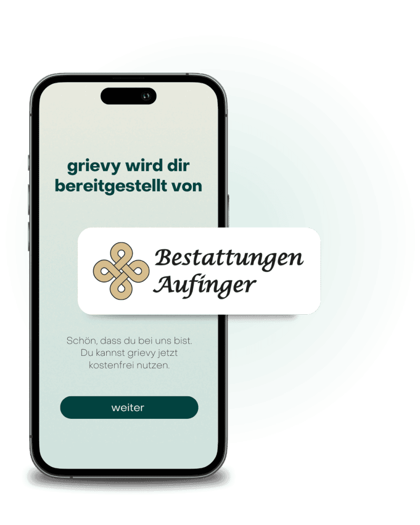 Bild von der grievy App mit dem Logo von Bestattungen Aufinger in Ettlingen & Waldbronn.