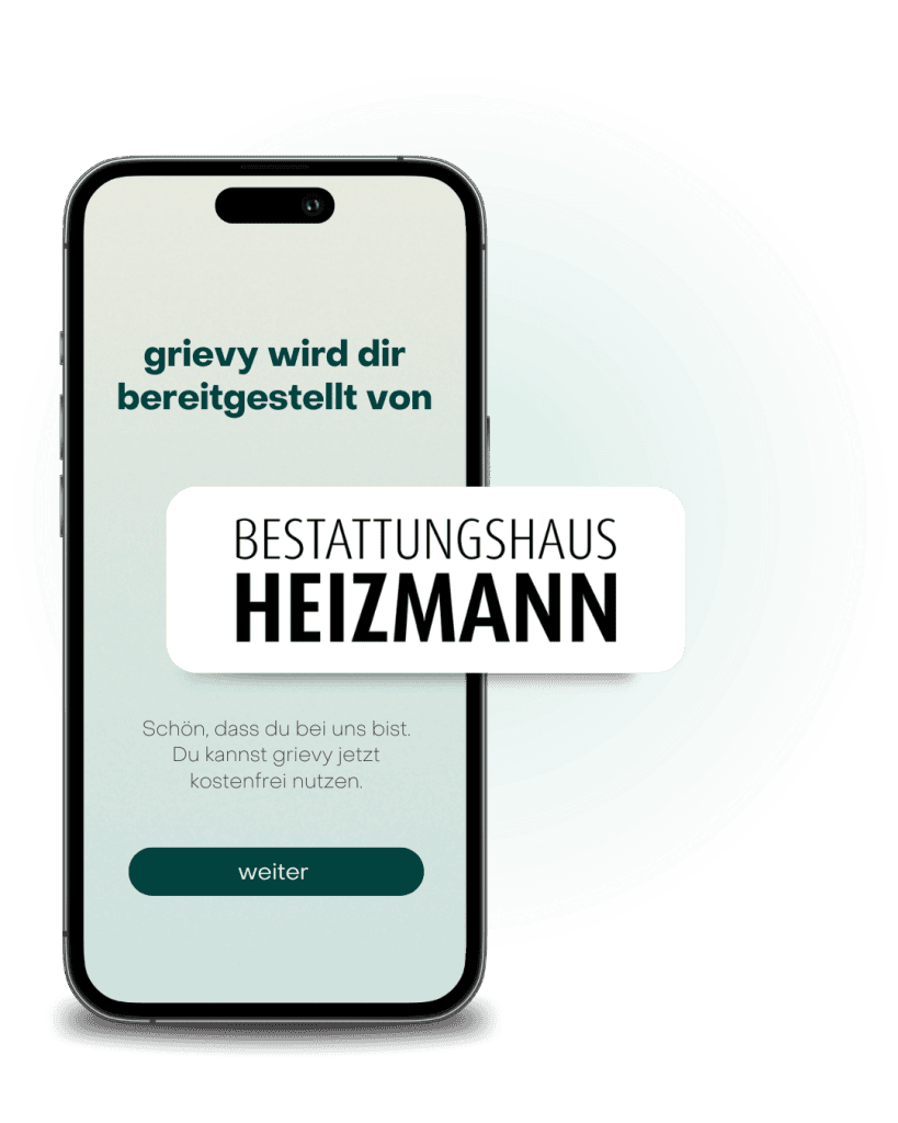 Bild von der grievy App mit dem Logo vom Bestattungshaus Heizmann in Oberwolfach.