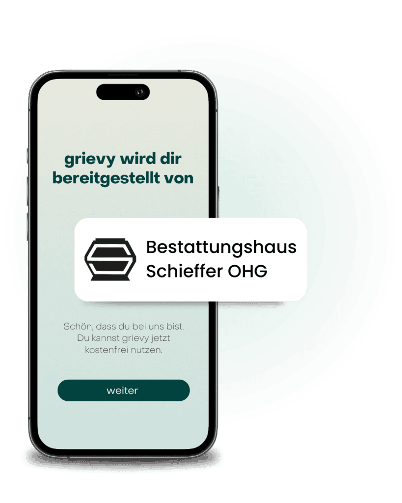 Bild von der grievy App mit dem Logo von Bestattungshaus Schieffer in Pulheim-Brauweiler.