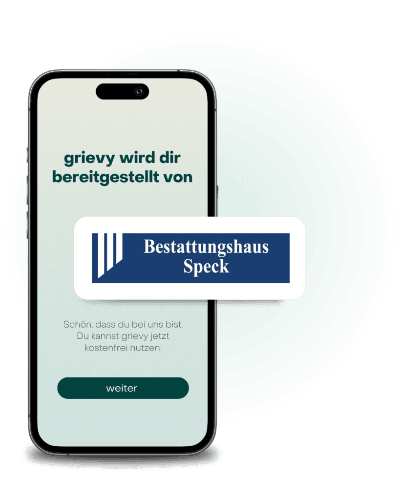 Bild von der grievy App mit dem Logo vom Bestattungshaus Speck in Kassel und Vellmar.