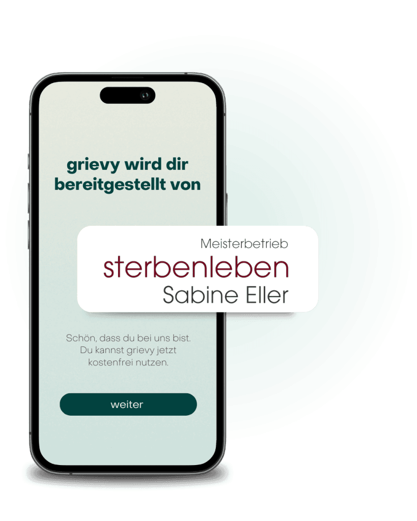 Bild von der grievy App mit dem Logo des Meisterbetriebs Sabine Eller · sterbenleben in Darmstadt.